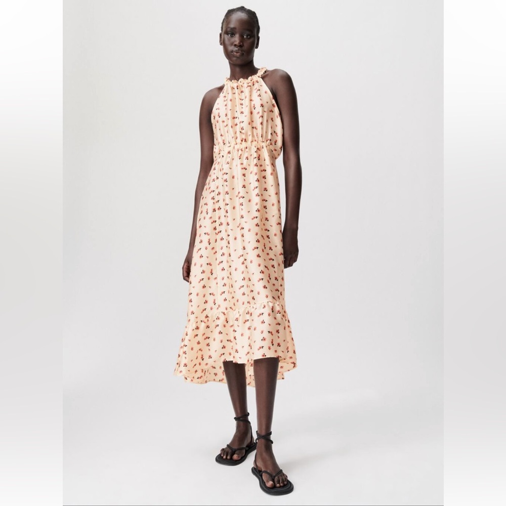 Zara Satin printed Halter neck dress